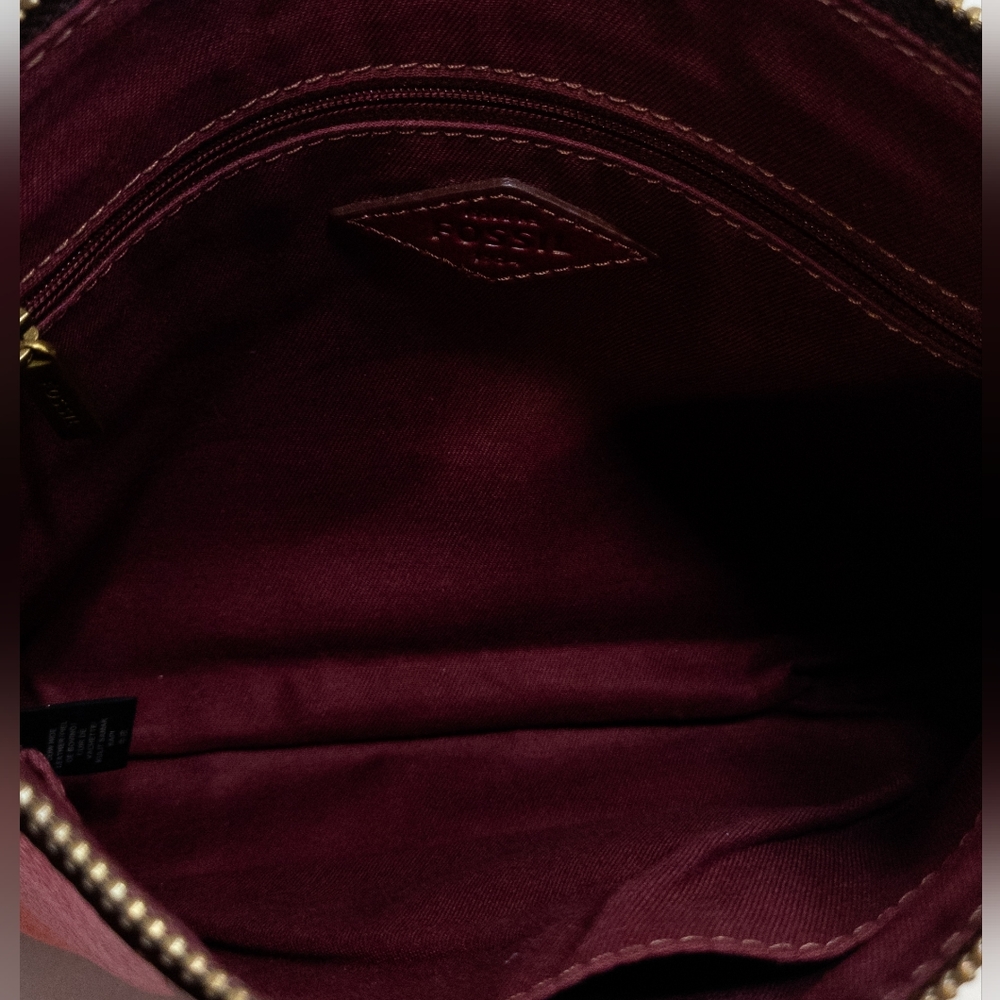 Fossil Leather Red Color Block Slim Crossbody Pur… - image 7